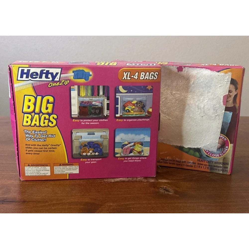 NOS Lot Of 2 Hefty Big Bags XL 11 Gallon 4 Pack Zip Slider Heavy Duty